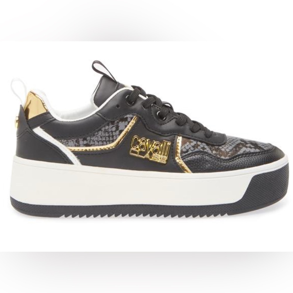 Roberto Cavalli Black And Gold Sneakers